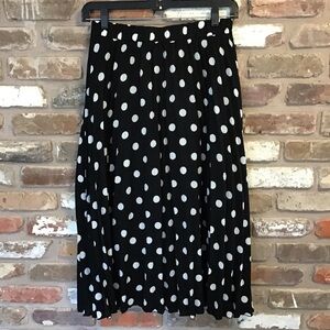 XLUR Women's Black & White Polka Dot Pleated Full Midi Pullon Skirt XL NEW